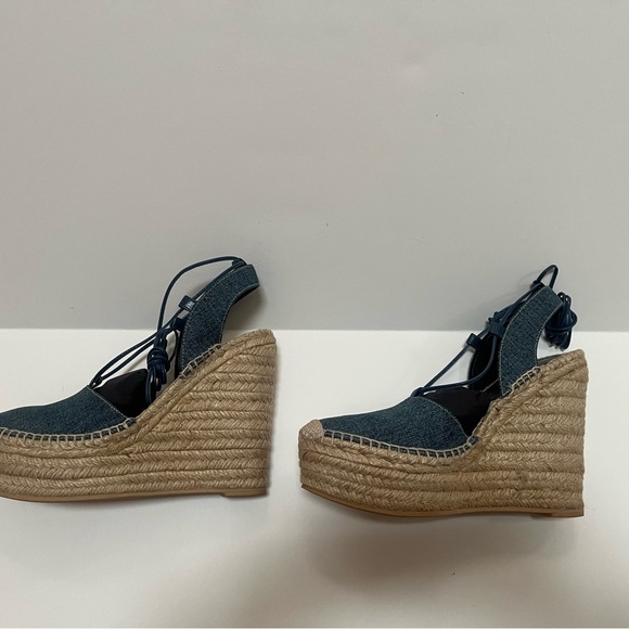 NIB SAINT LAURENT BLUE DENIM WEDGE ESPADRILLE SIZE 39 - Picture 8 of 11